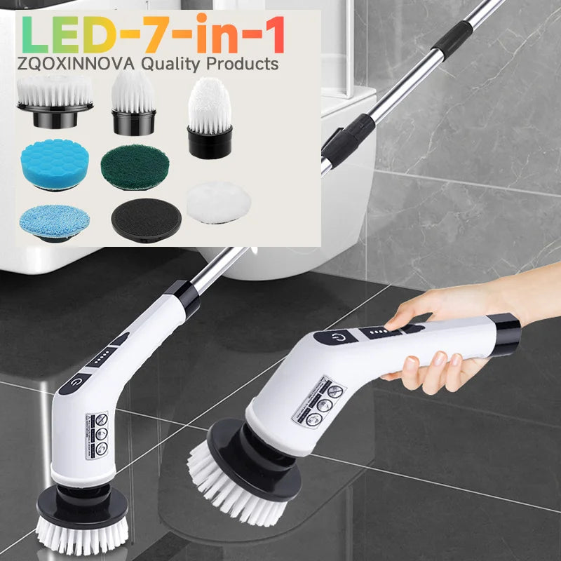 NEW Arrivals 7 in 1 Set Household Cordless Multipurpose Spin Scrubber Kitchen Gadgets Hair Brushes Bathroom Broom Toilet Kitchen Mops Electric Cleaning Brush Home Appliances