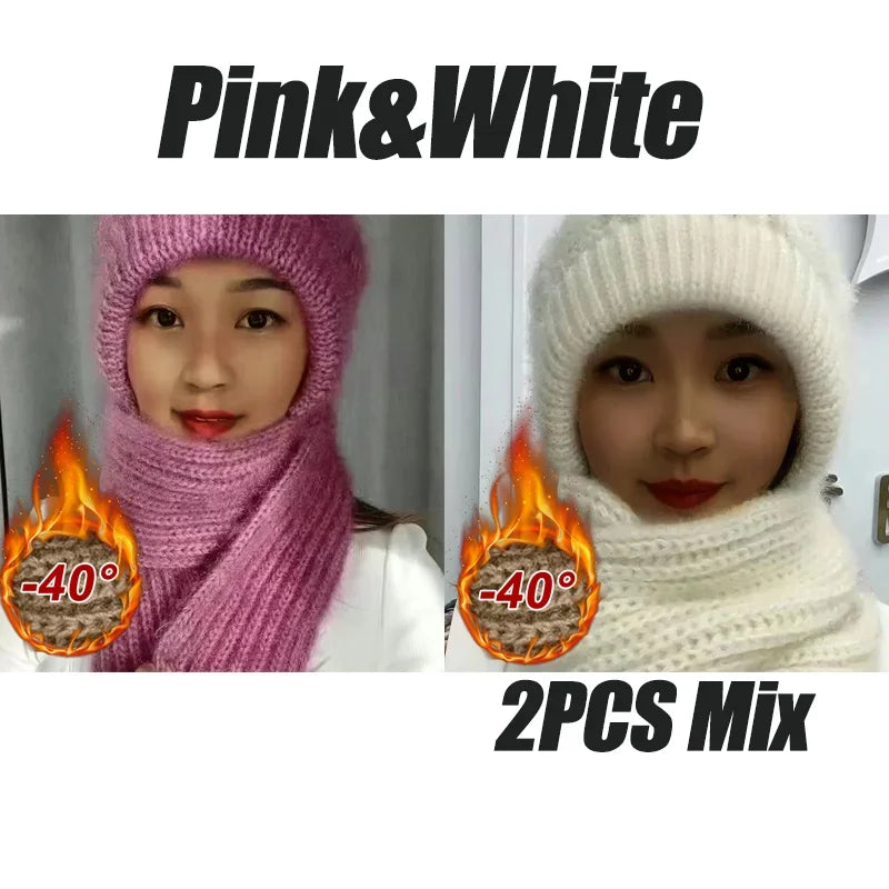 NEW 2 PCS Set 5 Colors Fleece Lined Cycling Beanie Scarf Set Women Thermal Windproof Knit Cap Snow Hood Winter Cold Weather Warm Set Outdoor Skiing Travel Hiking