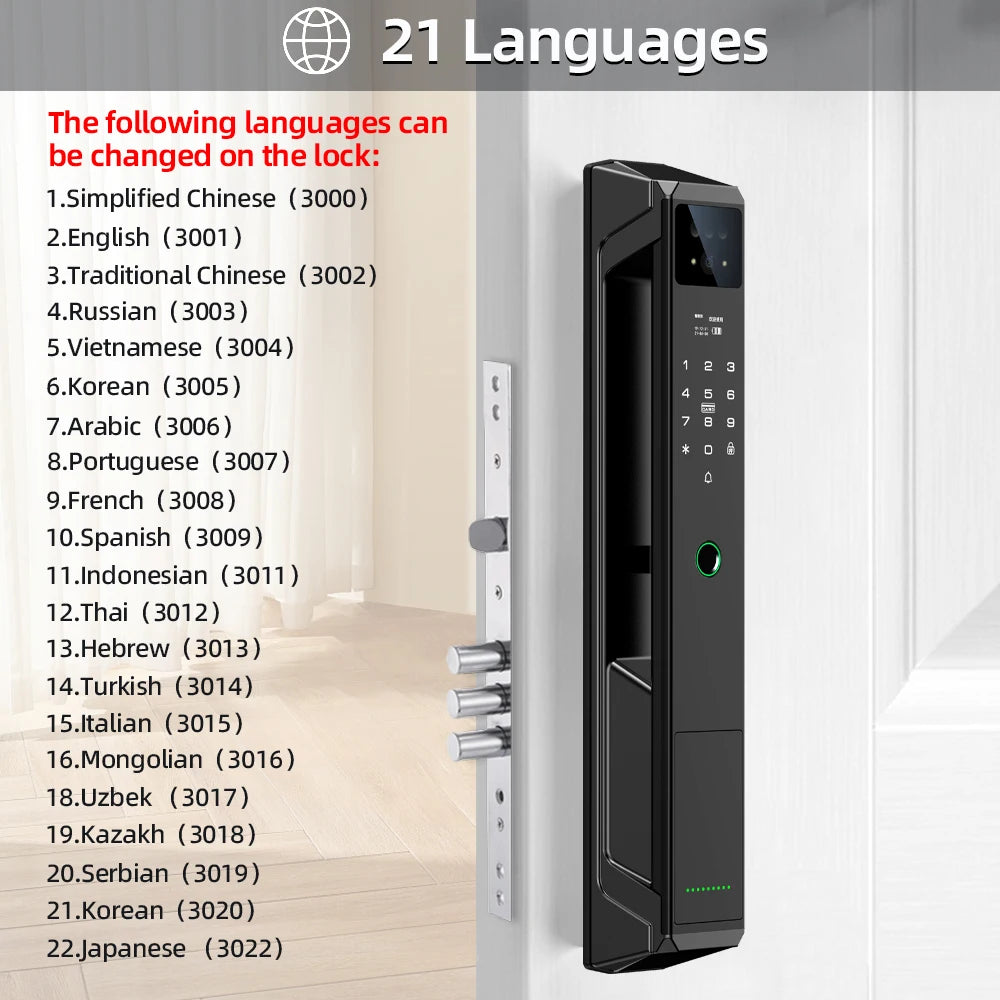 NEW Arrivals P8 TUYA App Wi-Fi Smart Lock, 21 Languages, Remote Video Call Intercom, Face-Palm IC Card Unlock, Black/Gray Anti Theft Top Quality Security System Home Apartments Office Security Supplies