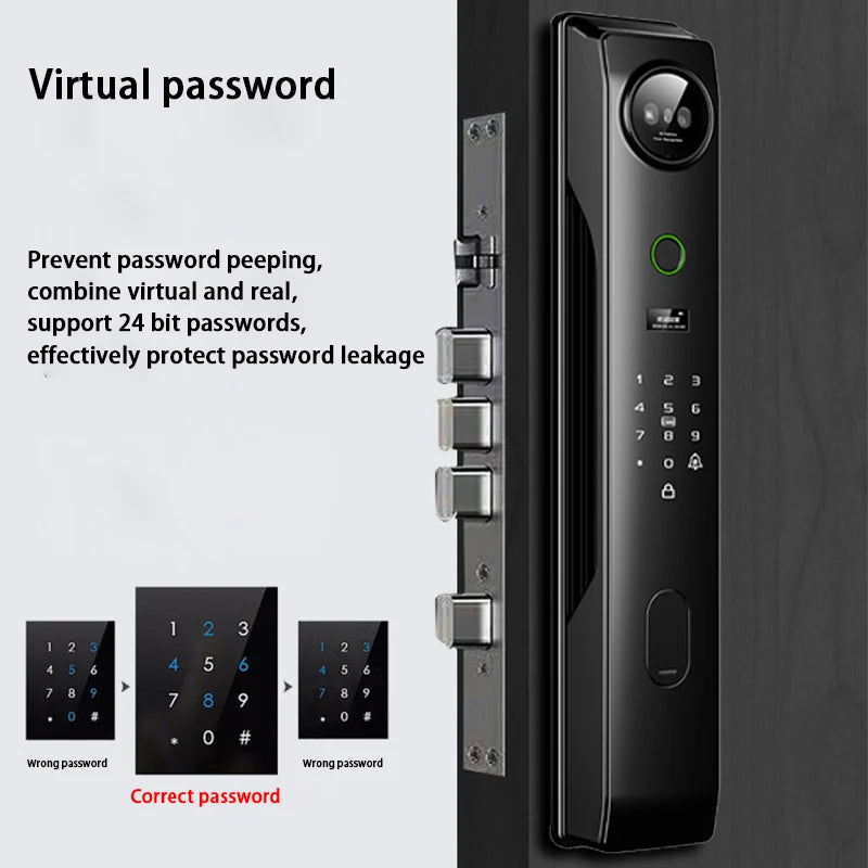 NEW 4 in 1 TUYA 3D Facial Recognition App WI-FI Password Fingerprint IC Card Portable Visual Doorbell Monitoring Camera Electronic Door Lock Home Apartments Office Security Supplies