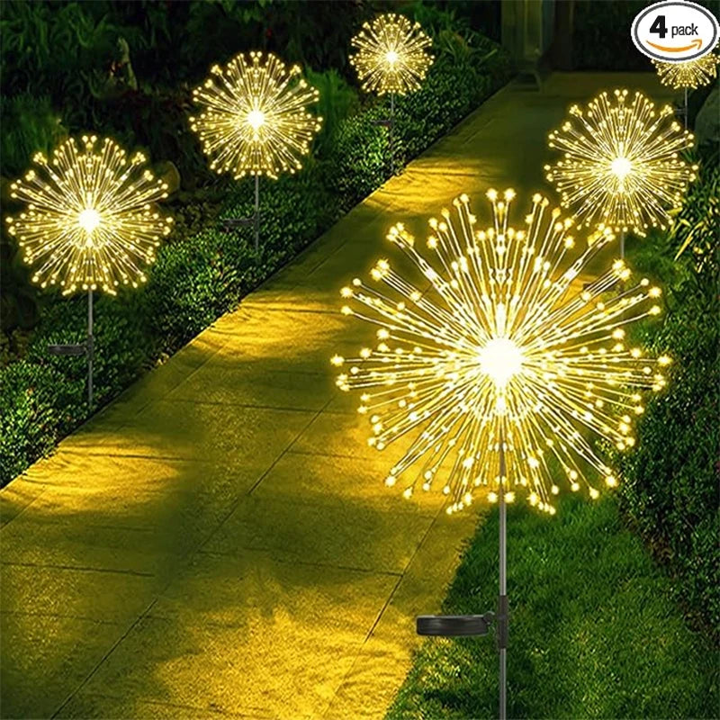 4Pcs Solar LED Firework Fairy Light Outdoor Garden Decoration Lawn Pathway Light For Patio Yard Party Christmas Wedding