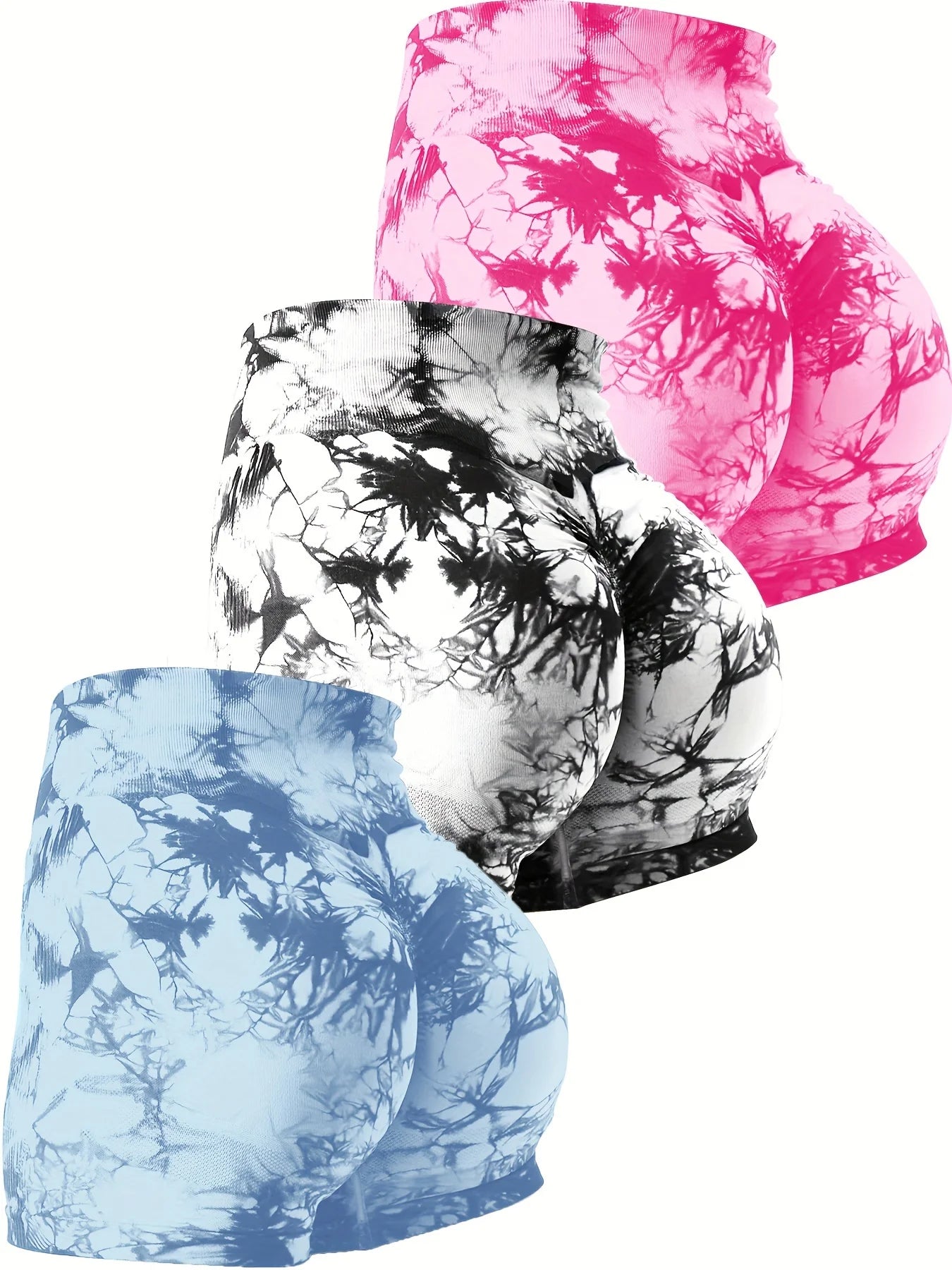 NEW Arrivals 3PCS Set Women High Waist Seamless Tummy Control Yoga Shorts - Sporty Tie Dye, Breathable Fitness Outdoor Running Hiking Gym Girls Sexy Sports Apparel Supplies