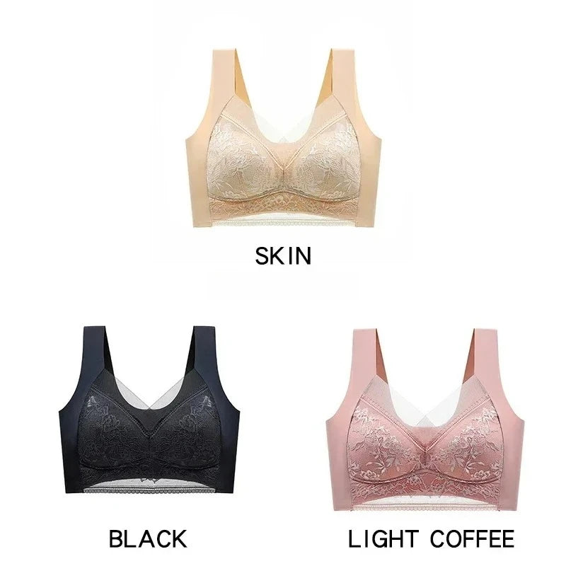NEW Arrivals 3PCS Set 6 Colors/Patterns L-6XL(115KG) Women's Push Up Bralette Wireless Bras - 5cm Natural Lift, Seamless Lace Plus Size No Underwire Comfort