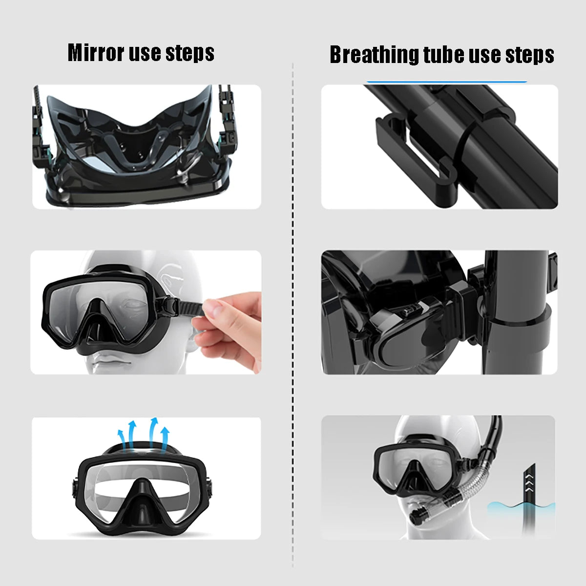NEW Professional Diving Mask Snorkel Set For Adults Tempered Glass Scuba Professional Panoramic Snorkeling Gear Swimming Training Snorkel Kit Swimming Accessories Sports Supplies