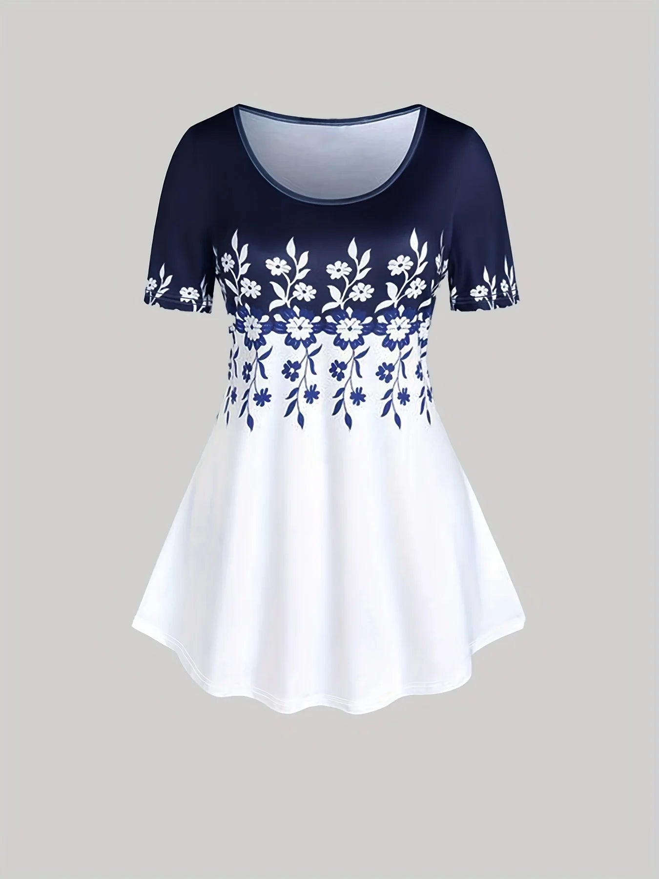 Plus Size Ladies Hit Casual Flower Color Printing Large Size Round-Necked Short-Sleeved T-Shirt Printed Pants Two-Piece Set