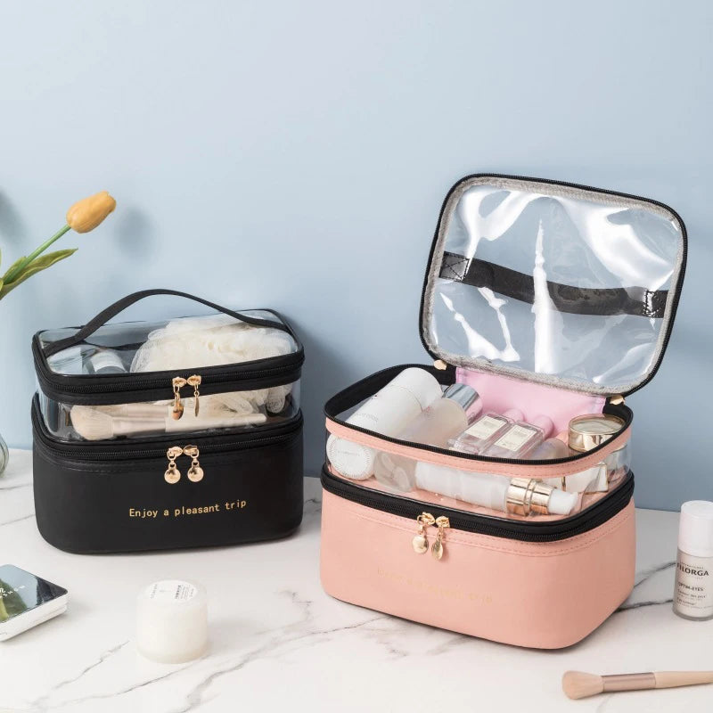 Waterproof PVC Women Cosmetic Bag Portable Traveling Leather Toiletries Organize Storage Make Up Case Transparent Handbag