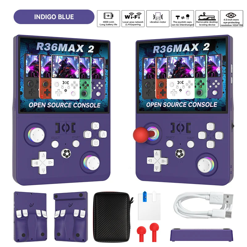 New R36 Max2 Retro Handheld Game 22.000 Games Console Linux System 4.5 Inch IPS Screen 64G/128G Portable Pocket Player Built-In Computer Gaming Supplies