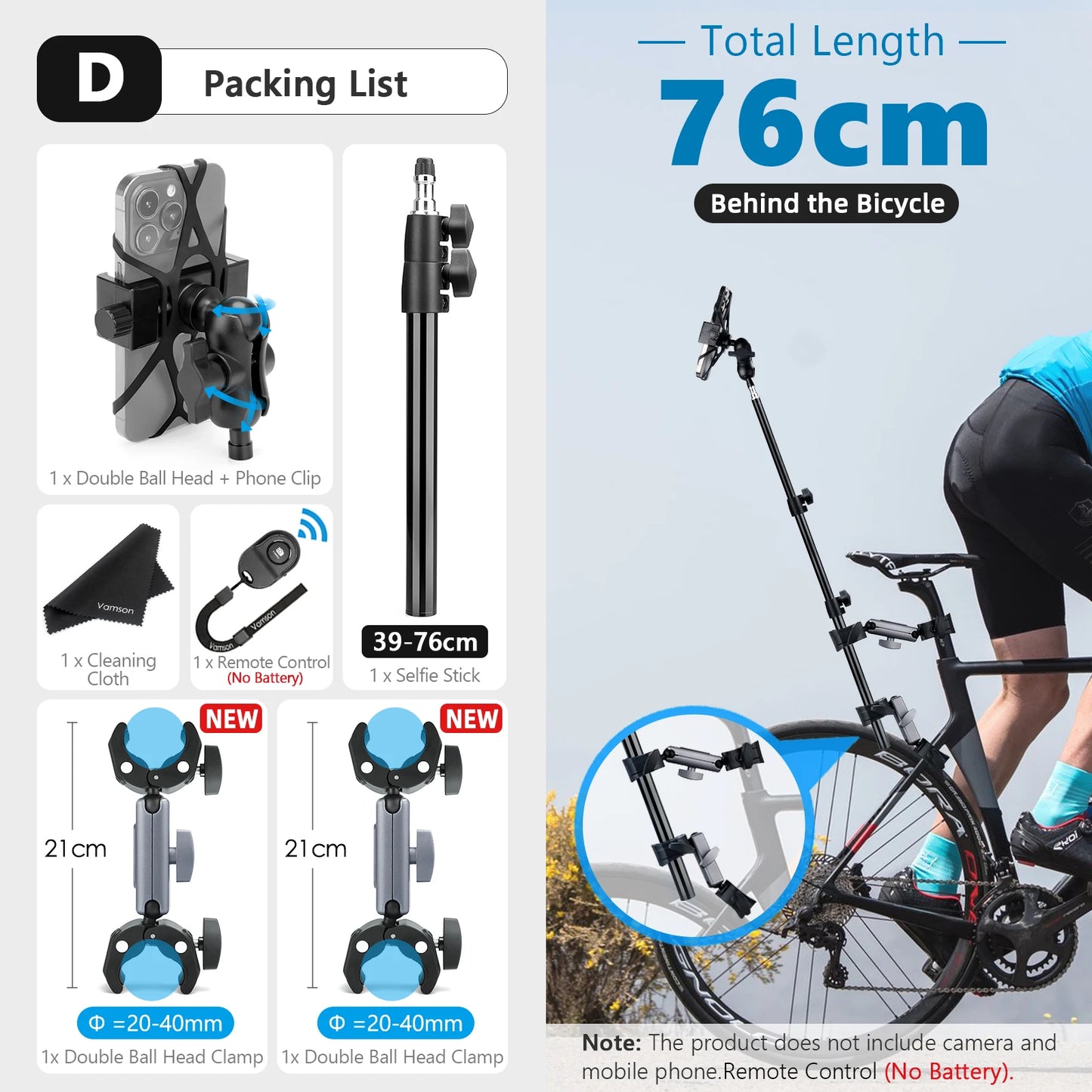 NEW Arrivals Front Rear Riding Bicycle Mobile Phone Telescopic Selfie Stick Monopod Bracket for GoPro 11 Insta360 iPhone Smartphone Accessories