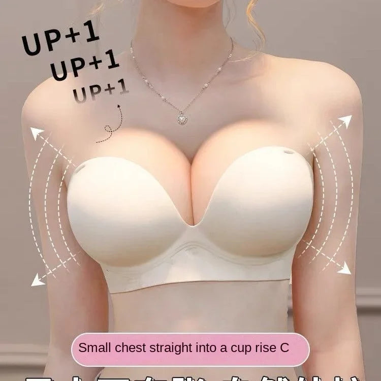 NEW Arrivals Black/White Color 12cm Extreme Push Up Strapless Bra for Small Chest Non-Slip Thick Padded Lingerie AA-A Cup Adhesive Bustier with Gathered Design