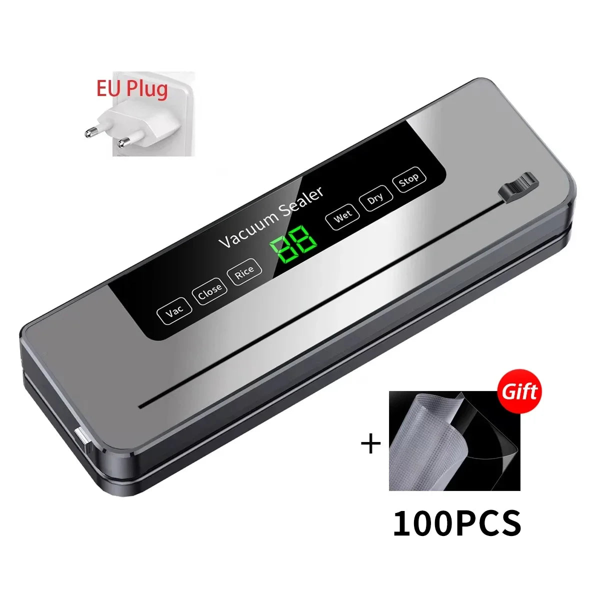 NEW Arrivals Electronic Vacuum Sealer Machine Food + 100PCS Bags Set Wet Dry with Kitchen Storage Sealing Machine Built-In Cutter Food Vacuum Packaging Machine
