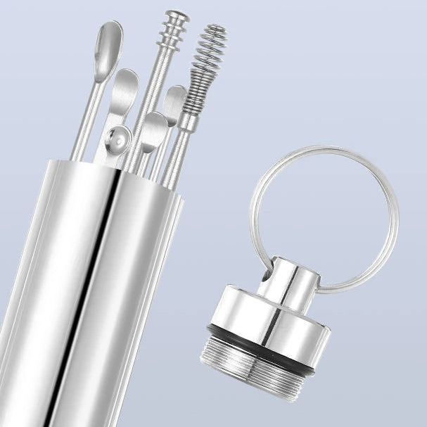 NEW Arrivals 6PCS Tube Stainless Steel Earpick Ear Cleaner Spoon Ear Care Cleaning Tool Ear Wax Removal Kit Ear Pick Vax Remover Clean Medical Accessories Hygiene Health Care Supplies