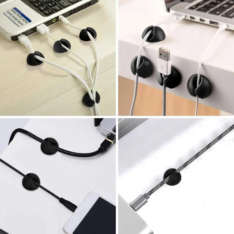 NEW Arrivals 30PCS Set White/Black Color Self-Adhesive Wire Fixer Cable Organizers Cable Holder Silicone Data Lines Desktop Management Compatible Clips Stickers HOME Office