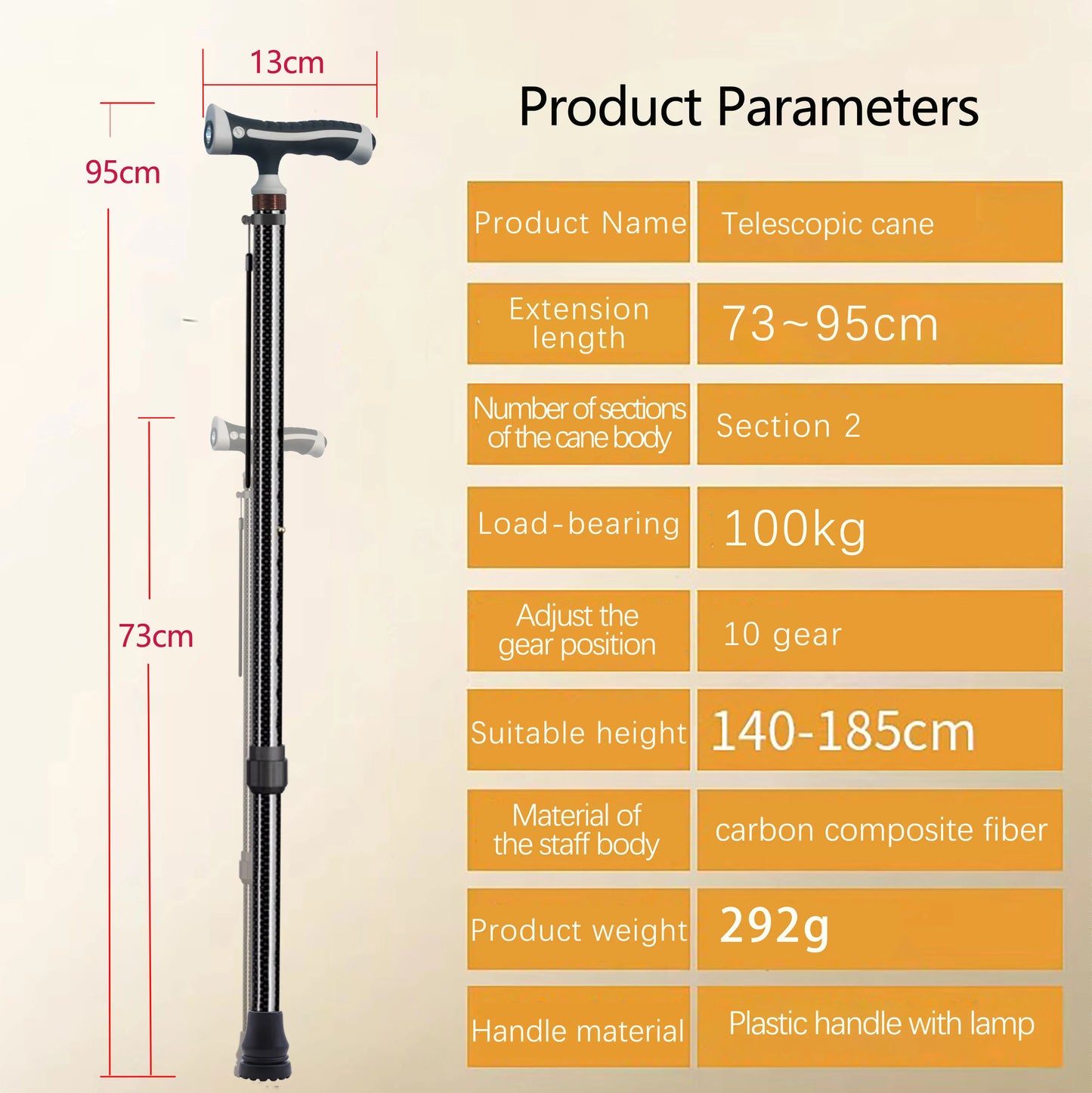 Ultra-Light Retractable Carbon Fiber with Lamp Handle Night Hiking Booster Walking Anti-Slip Breaking Four-Legged Stable Armrest Stick Column Stick Device