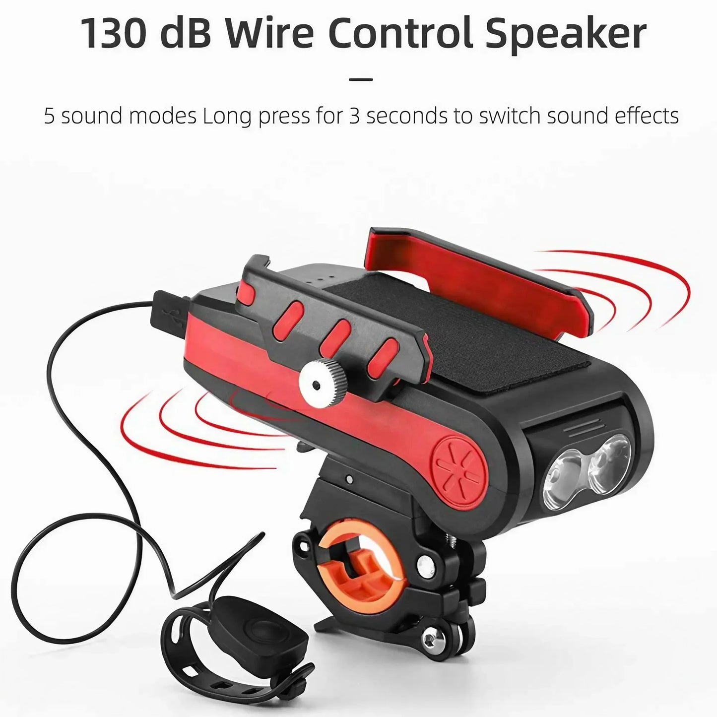 NEW Black/Blue/Red Color Rechargeable Bike Light Bike Flashlight LED Multifunction 4 IN 1 Set Bike Horn Holder Power Bank Bicycle Front Lamp Phone Stand Bicycle Accessories