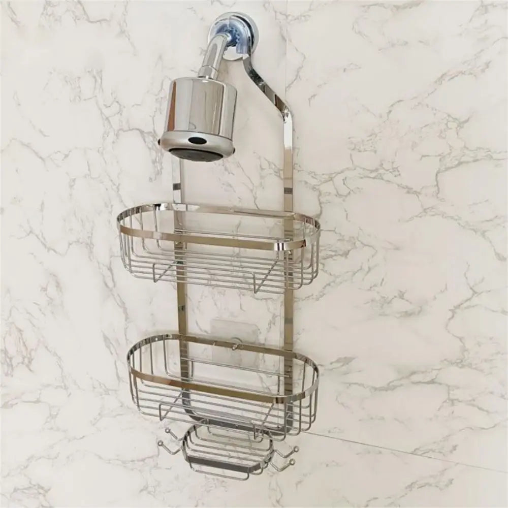 1pc Bathroom Hanging Shower Organizer, Over Head Shower Caddy Basket Anti-Swing,Detachable Bathroom Wall Mounted Shower Shelf