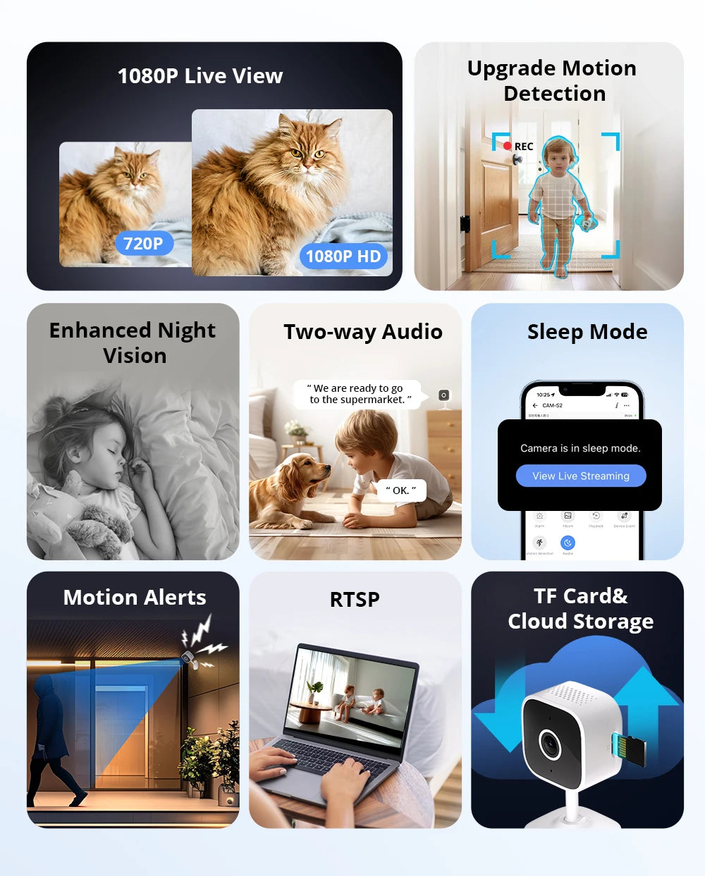 NEW Arrivals Top Quality Slim Gen2 Wi-Fi Smart Home Security Camera 1080P HD Human Sensor Motion Detection Two-Way Audio eWeLink APP Support Alexa Google Home Office Security Supplies
