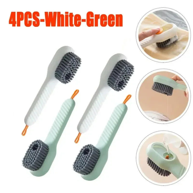 NEW Arrivals 4PCS Set Green/White Fashion Multifunction Shoes Sport Sneakers Boots Brush Soft Bristled Liquid Filled Up Wash Shoe Cleaning House Accessories Clean Kitchen Tools