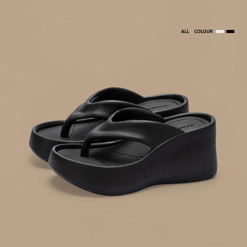 Women's Clip Toe Wedge Flip Flops Summer Chunky Platform Beach Sandals Woman Thick Sole High Heeled Eva Slippers Slides