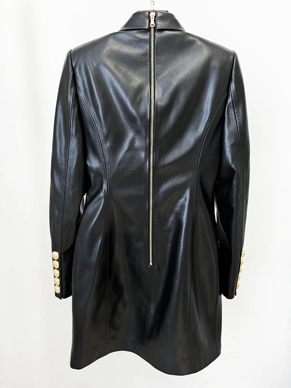 NEW Arrivals S-2XL Luxury Fashion New Slim Double Breasted Leather Suit Short Dress Elegant Women's Long Sleeve Blazer Dress