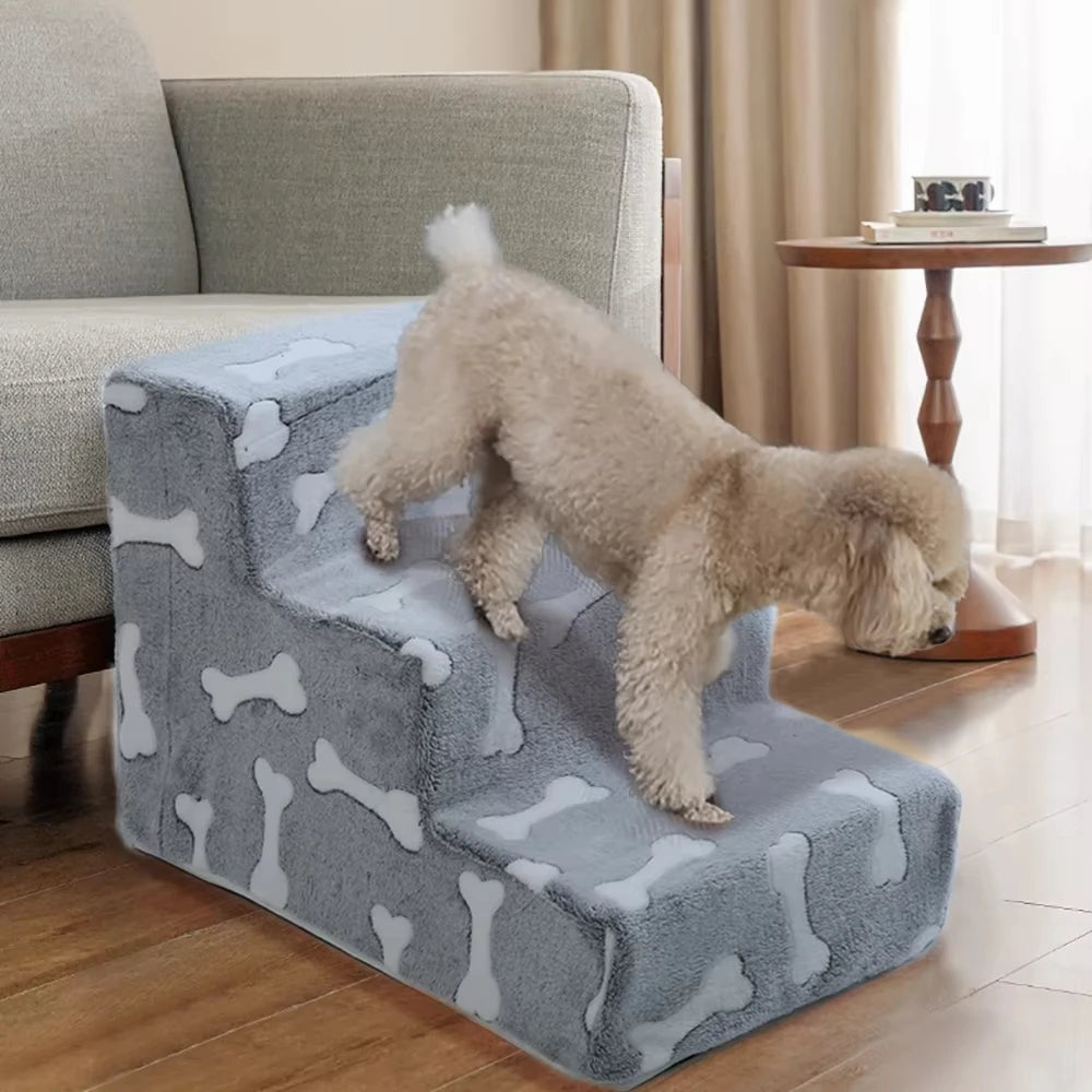 NEW 3/4 Steps Ladder Dogs Pets Bone Shape Puppy Stairs Beside The Sofa Bed Ramp for Dogs Protecting Pet Joint Safety Stairs for Elderly Dogs Pets Furniture Supplies