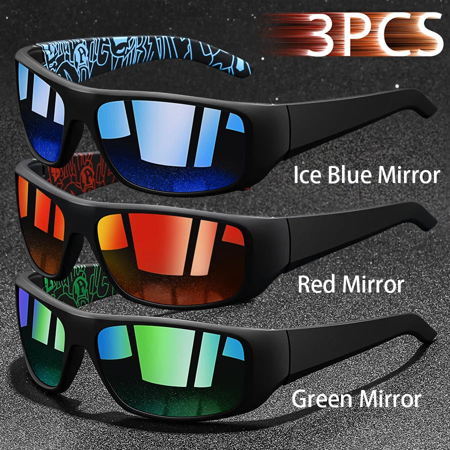 NEW Arrivals 3PCS Set Fashion Vintage Fishing Cycling Sports Sunglasses Men Women Running Mountaineering Sport Man Sun Glasses UV400 Eyewear