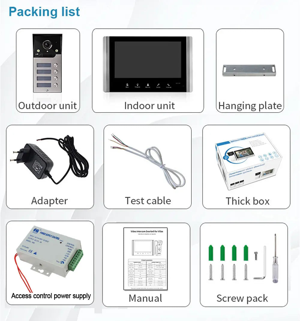 4 wire 7 inch Apartment Building Video Intercom Video Door Bell Camera with 2/3/4 Buttons for Family HD Video Door Phone System