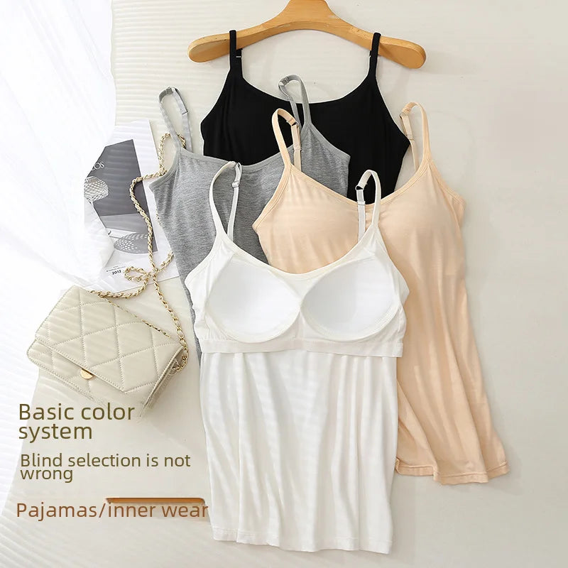 NEW BRAND M(37-50KG 3XL(75-90KG) Modal Women Vest Chest Pad Strap Thin Fit Bra One-piece Base Shirt Breathable Comfortable Back Beauty Cotton Pad