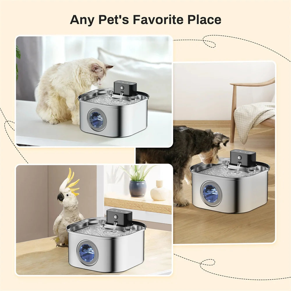 NEW Arrivals 3.2L Sensor Stainless Steel Wireless Charging Cat and Dog Water Fountain Rechargeable Automatic Induction 45 Days Standby Cycle Filter Pet Drinking Bowl