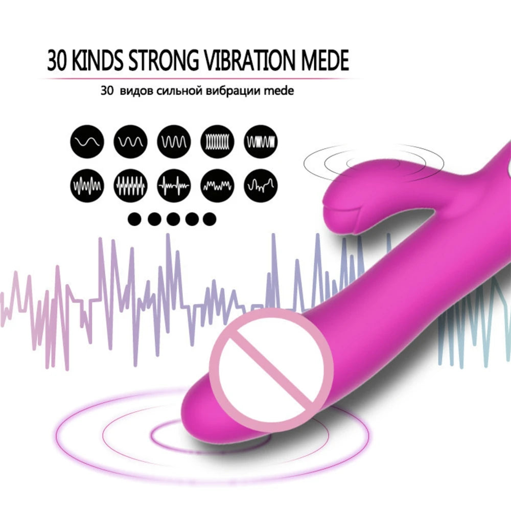 30 Speed Handheld Silicone Adult Clit Clitoral Clitoris Sex Toy G Spot Dual Motor Rabbit Vibrator for Women Female