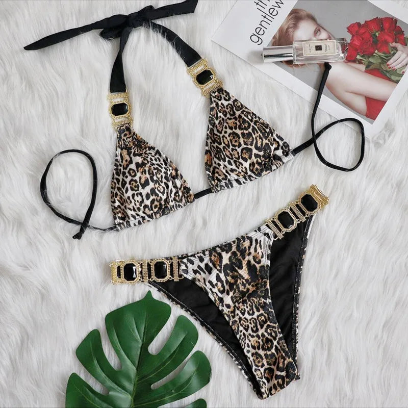 NEW Arrivals Summer Sexy Bikinis Swimsuit With Rhinestones Female Swimwear Push Up Bikini Beachwear Swimming Bathing Suits Women Bather Swimsuit