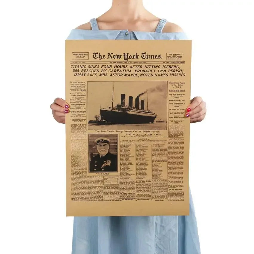 5PCS Classic The New York Times History Poster Titanic Shipwreck Old Newspaper Kraft Paper