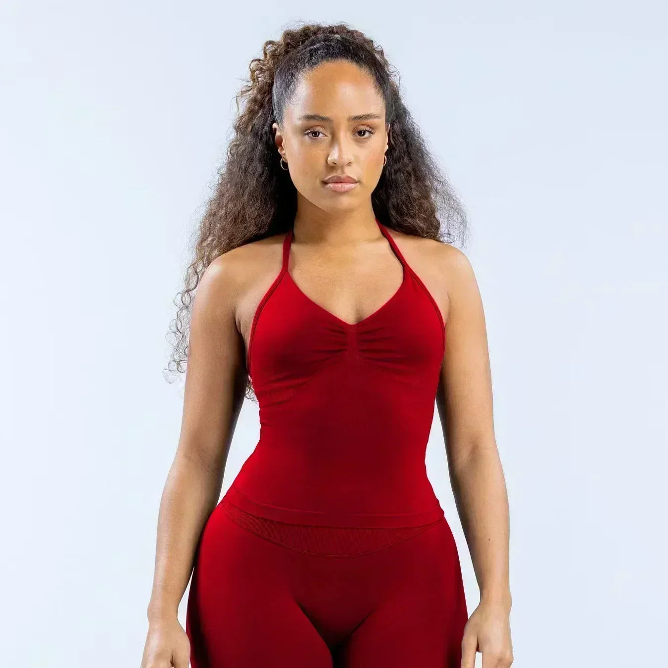 NEW Arrivals 2PCS Set 10 Colors Girls Yoga Gym Set Women's Strap Vest & Shorts Resistance Training Seamless Halter Tank Top Scrunch Butt Lifting Gym Shorts Set