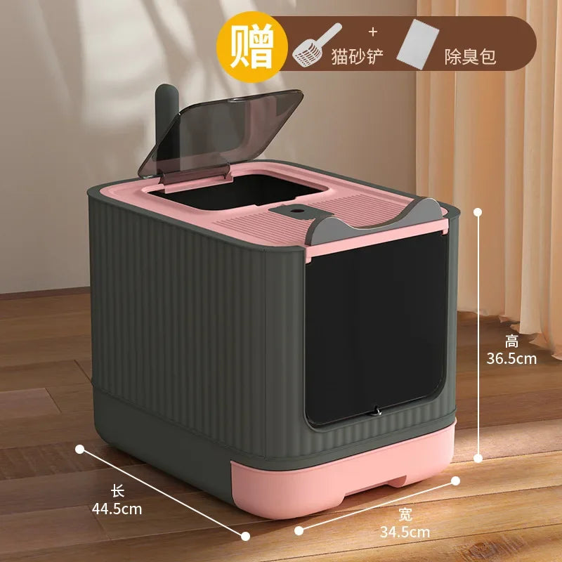 44.5CM X 37.5CM Cat Litter Basin Oversized Splash-Proof Fully Enclosed Cat Toilet Sterilization Deodorant Drawer Cat Litter Basin Pets Cleaning Supplies