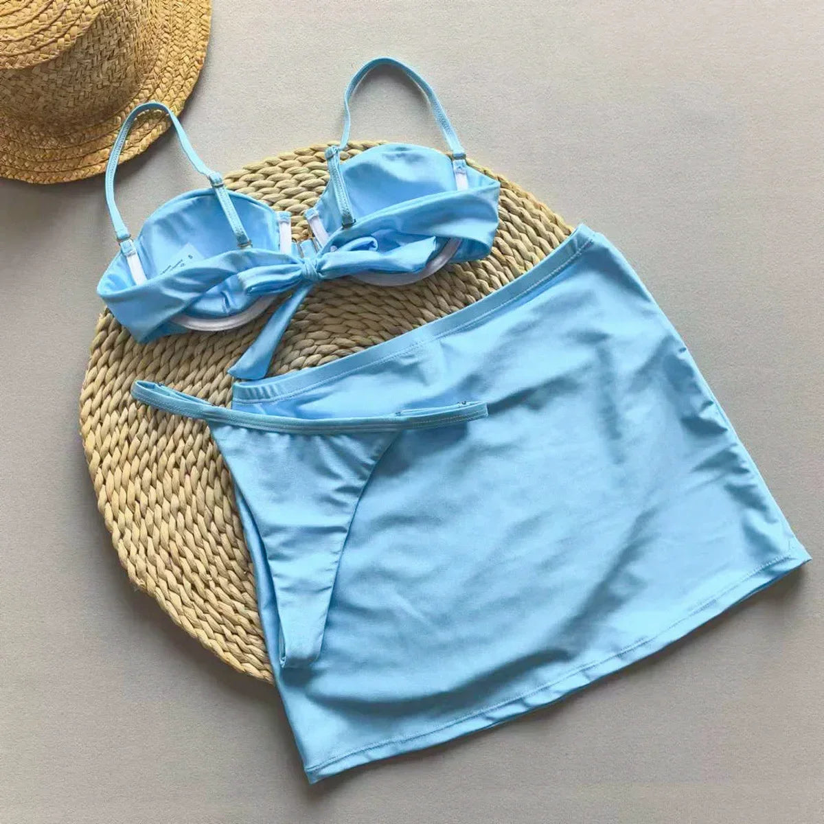 NEW Arrivals 3 PCS Set UK Size 5 Colors Sexy Bikini Set Push Up Bikini 2025 Sexy Women Swimsuit Shiny Skirt Female Swimwear Brazil Tangas G-String Bathing Suit Beachwear Cover Ups Set