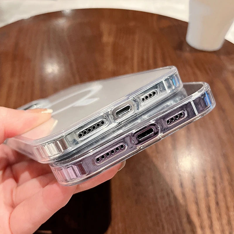 For iPhone Pro Max Magnetic Transparent Wireless Charge Case For iPhone 11 12 13 14 15 16 Pro Max Plus Mini X 7 8 Shockproof PC Cover