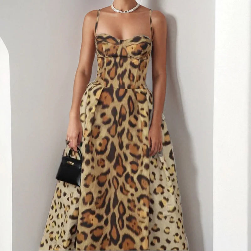 NEW Arrivals Women's Sleeveless Leopard Fashion Sexy Waist-Cinching Dress Spring Summer Autumn Evening Party Sexy Dress Ladies Fashion Clothing Supplies