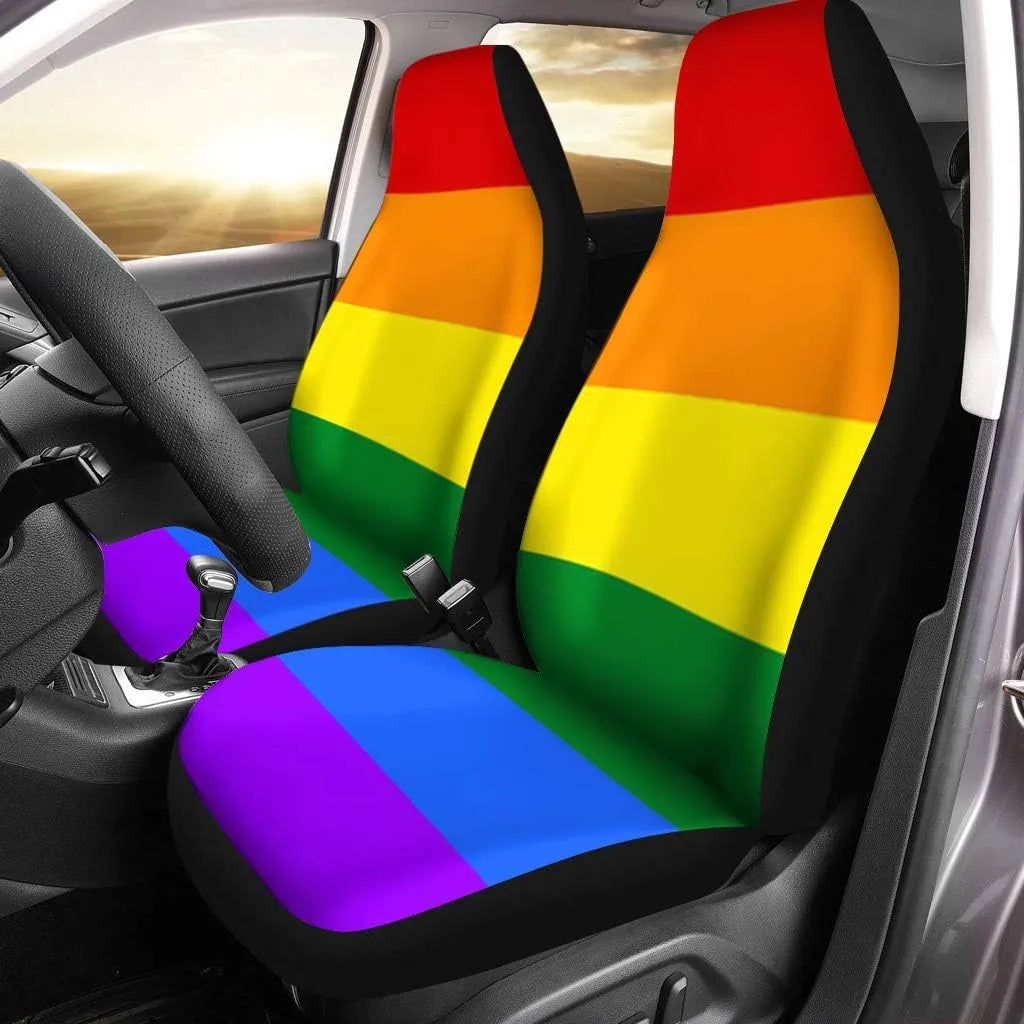 Car Seat Covers Pride Gay LGBT Sign Culture Rainbow Love Set of 2 Auto Accessories Protectors Car Decor Universal Truck SUV