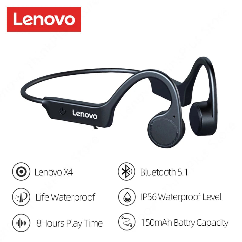 NEW Original Lenovo Bone Conduction Swimming Cycling Running Earphones X3 Pro Bluetooth HiFi Ear-Hook Wireless Waterproof Headset Headphones Earbuds with Microphone Outdoor Sports Supplies