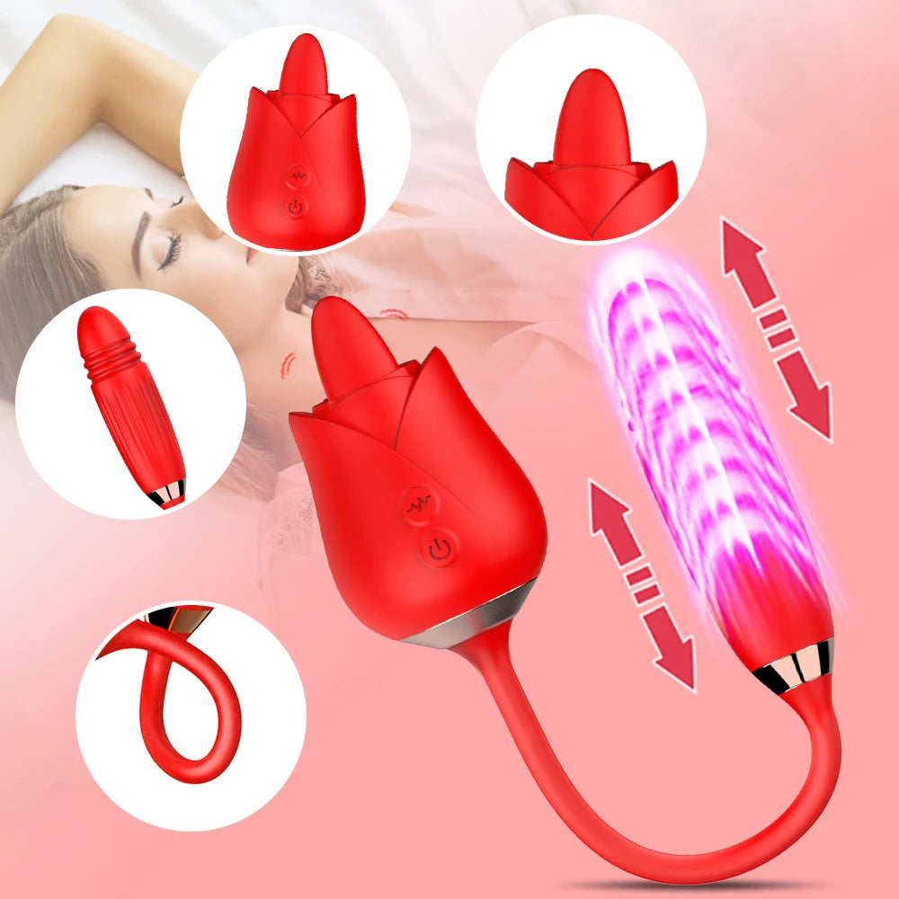 Rose Sex Toy Tongue Licking Clitoris Vibrator for Women G Spot Clitoral Double Stimulation Clitoral Vibrators