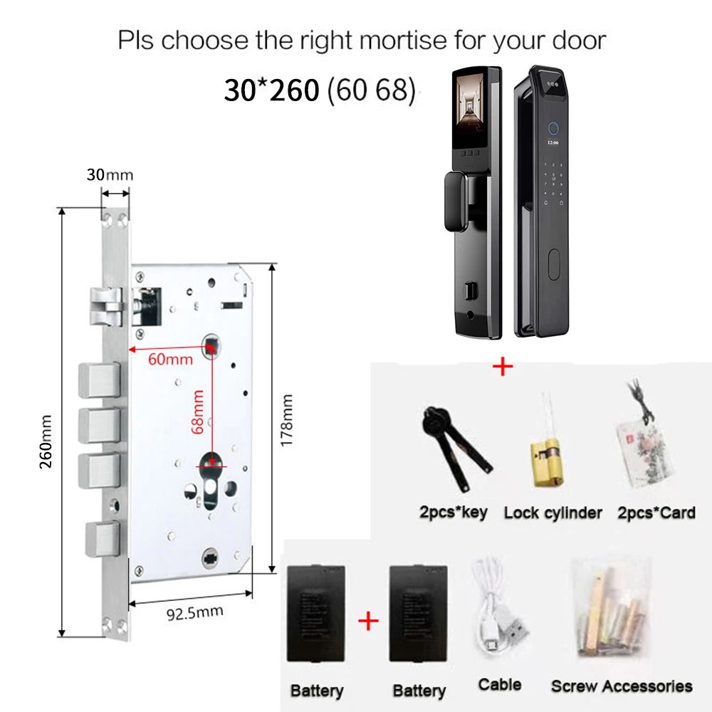NEW 4 in 1 TUYA 3D Facial Recognition App WI-FI Password Fingerprint IC Card Portable Visual Doorbell Monitoring Camera Electronic Door Lock Home Apartments Office Security Supplies