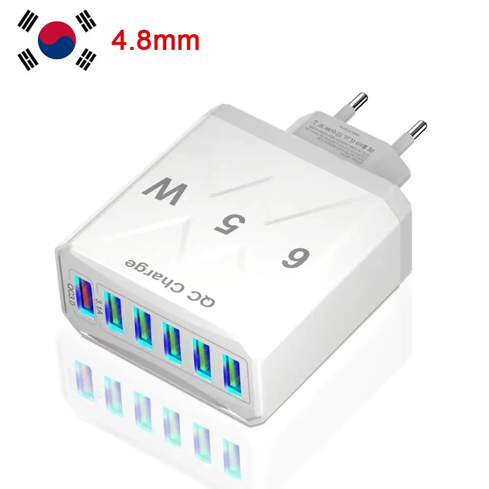 3.1A USB Fast Phone Charger Adapter 6 In1 Mulit Plug Travel Charger For iPhone 13 12 Samsung Xiaomi QC3.0 Quick Charger
