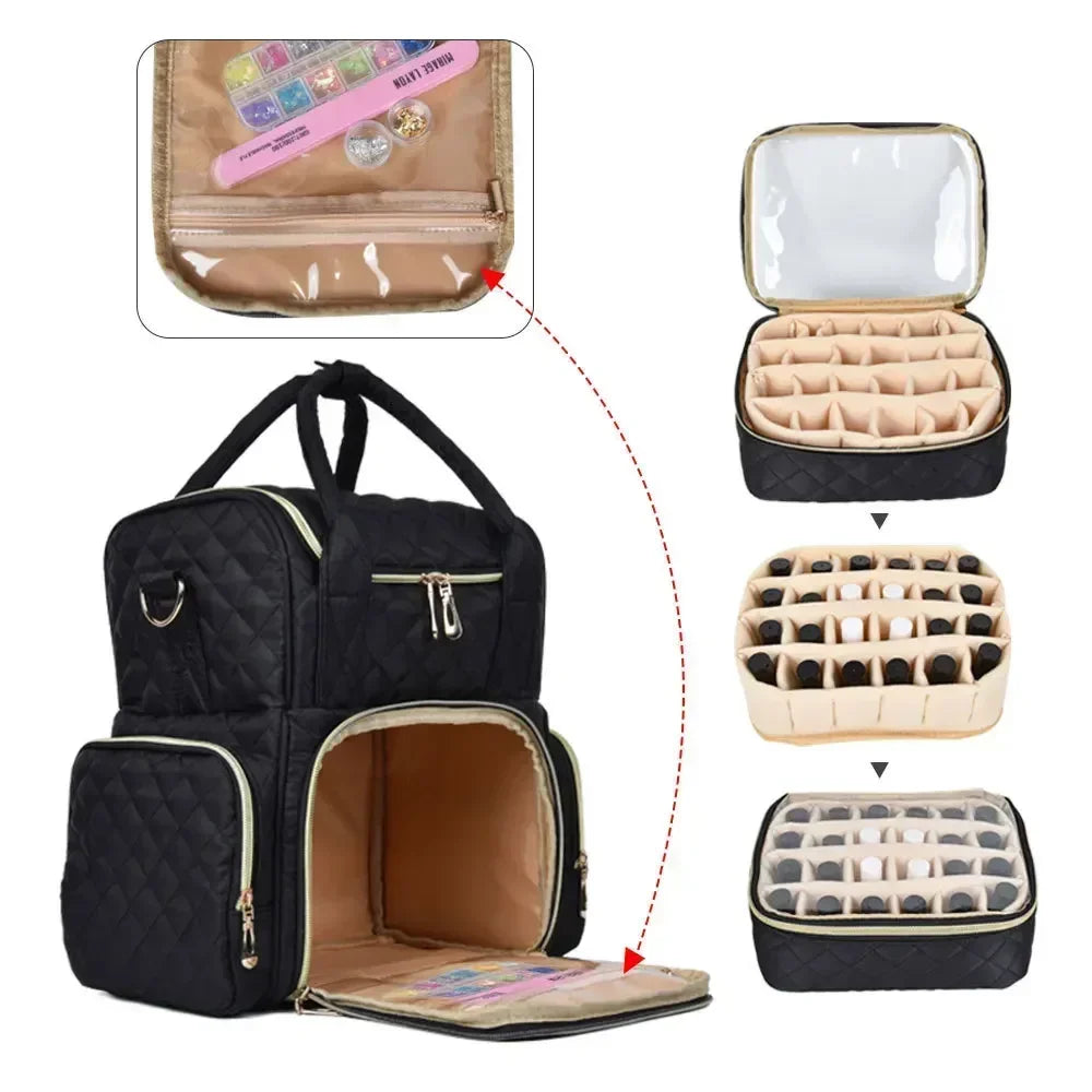 NEW Large Capacity 48 Bottle Nail Polish Organizer Bag Women Nail Art Storage Case Holds Bags Cosmetic Handbag Organizer Travel Carrying Nail Polish Cases Ladies Cosmetics Accessories Products