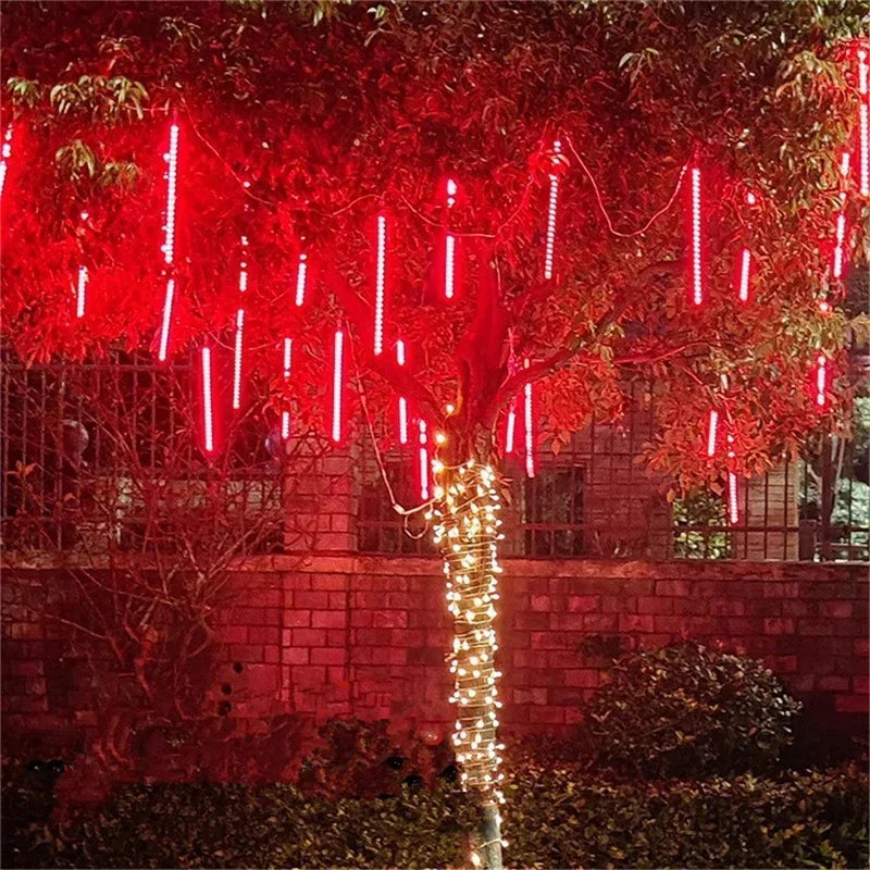 NEW 4 Pack Set 50cm 8 Tube LED Meteor Shower Lights Christmas Festoon Lights Fairy Garland Waterproof Garden Holiday Decoration