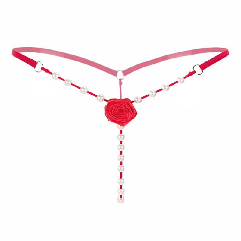 Pearl Massage Sexy Thong Hot Lace Embroidery Transparent Panties Women Sexy Lingerie Low Waist Hollowed Out T-back Femme Tangas