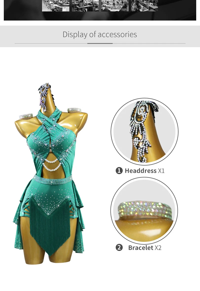NEW Arrivals Adults-Girls 2XS-2XL Luxury Dance Costume with Jewelry Ornaments Latin Dress Party Samba Women Line Suit Sexy Ballroom Competition Dancing Practice Clothes Prom Fringe Dresses