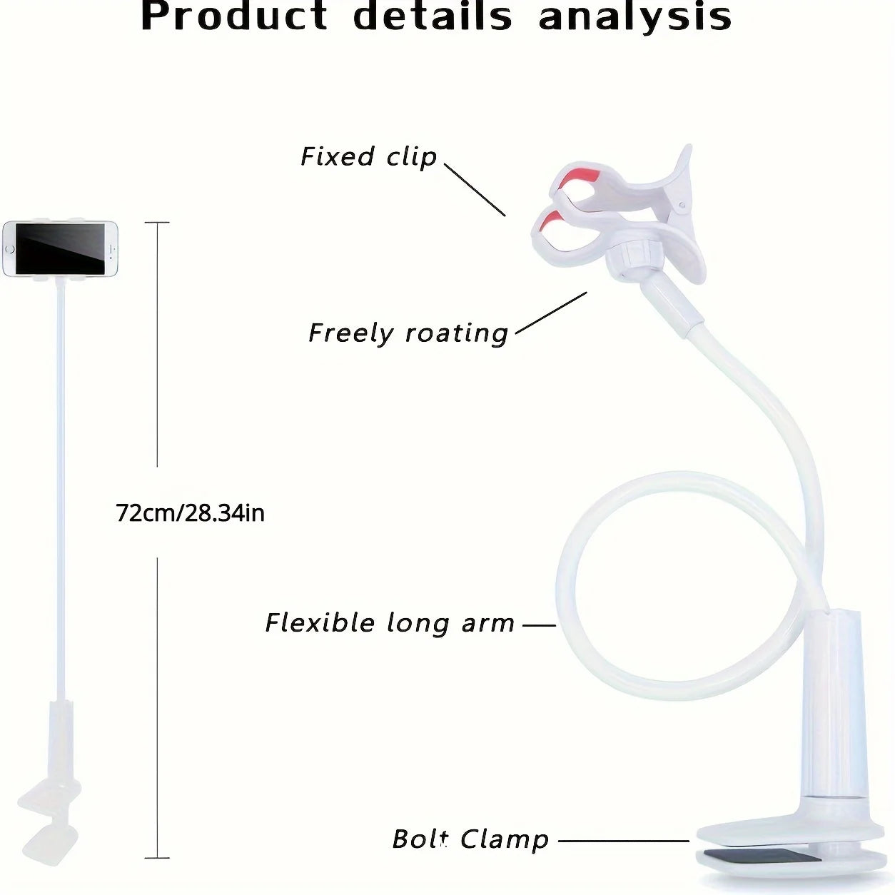 NEW White/Black Color Lazy Bedside Desktop Mobile Phone Clamp Bracket Flexible Long Arm Gooseneck Lazy Person Bracket With Handle Overhead Live Holder Mobile Phones Accessories