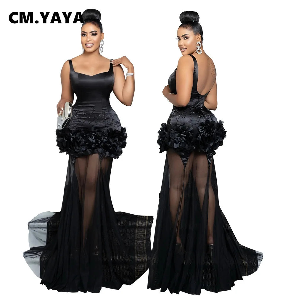 Low-Price Sales are Limited NEW Diamonds 3D Flower Mesh See Through Women Sleeveless Bodycon Long Dress Evening Wedding Birthday Party Business Dinner Prom Maxi Mermaid Dresses Ladies Luxury Fashion Clothing Supplies