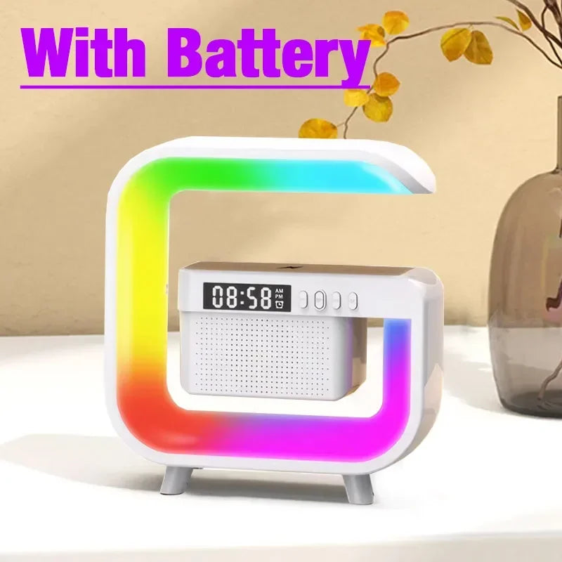 NEW Home RGB Bluetooth Wireless Black/White Color Speaker Wireless Charger Stand TF FM Alarm Clock for iPhone 16~12 Pro Max Fast Charging Music Player