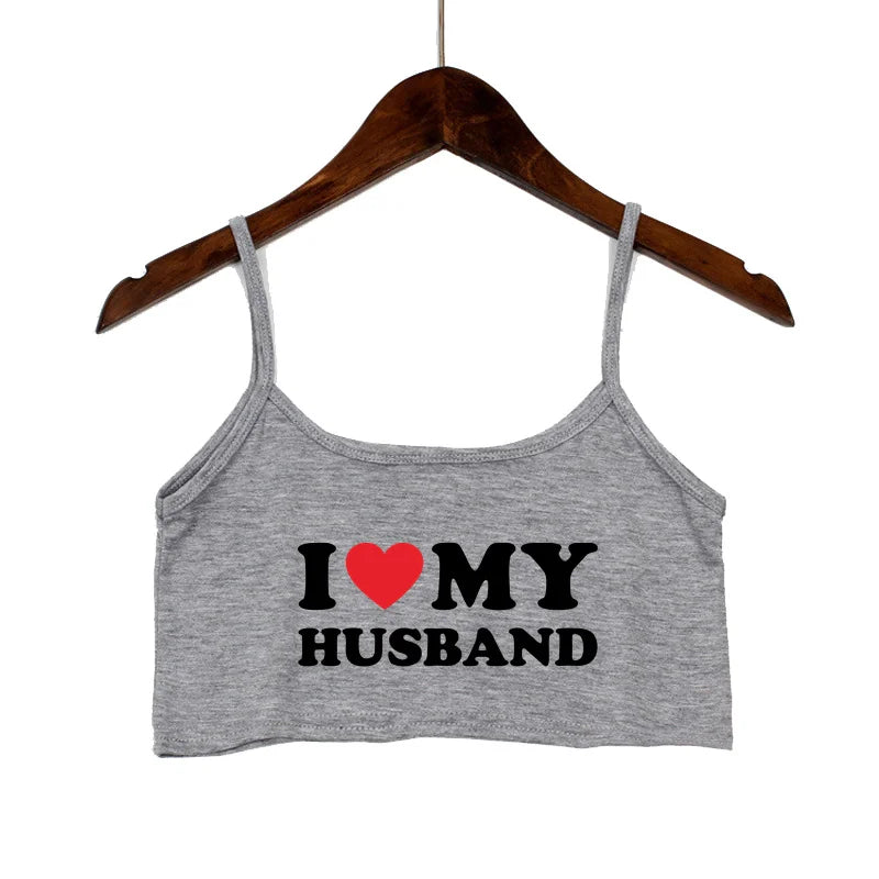 NEW Arrivals 15 Patterns *I LOVE MY HOT HUSBAND* Women Fashion Outdoor Streetwear Tank Top Women Clothing Sexy Tops for Girls Sexy Seamless Sleeveless Backless Camisole Summer Beach Bar Tops