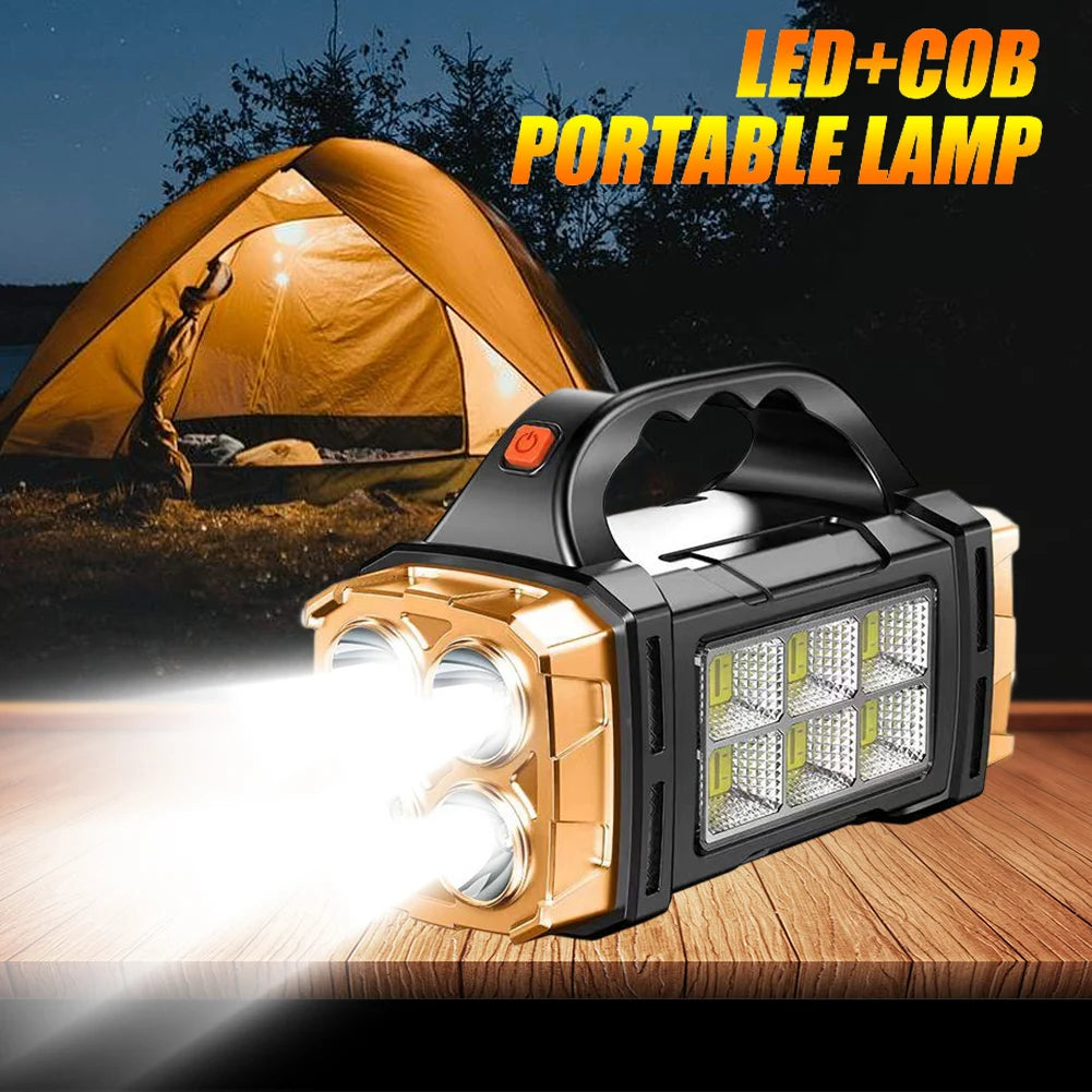 NEW Arrivals 5000mAh Solar LED Flashlight COB Camping Lantern Work Light USB Charging Torch Light Waterproof Portable Searchlight Power Bank